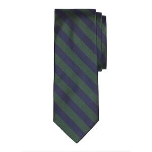 Brooks Brothers #4 Rep Tie Green Navy Stripe 100% Silk 58" Preppy Formal Office